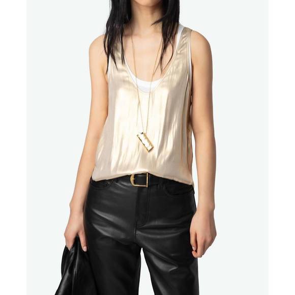 NEW ZADIG & VOLTAIRE tarys satin tank in gold - Picture 1 of 6